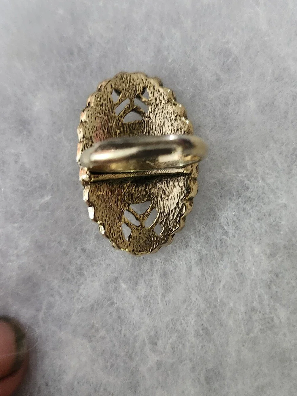 Vintage Filigree Oval Ring with Amber Cabochon